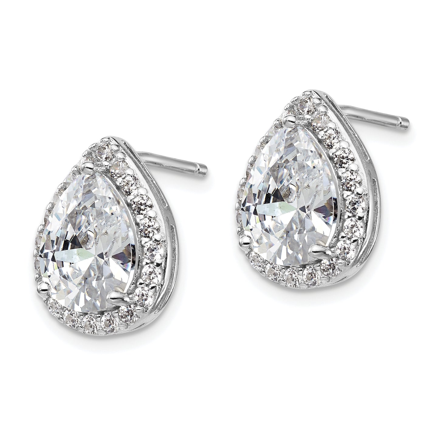 Sterling Silver Cheryl M Rhodium-Plated Brilliant-Cut Teardrop Cz Halo Post Earrings