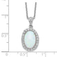 Sterling Silver Cheryl M Rhodium-Plated Cabochon Lab Created Opal And Brilliant-Cut Cz Oval Halo 18 Inch Necklace