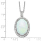 Sterling Silver Cheryl M Rhodium-Plated Cabochon Lab Created Opal And Brilliant-Cut Cz Oval Halo 18 Inch Necklace