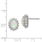 Sterling Silver Cheryl M Rhodium-Plated Cabochon Lab Created Opal And Brilliant-Cut Cz Oval Halo Post Earrings