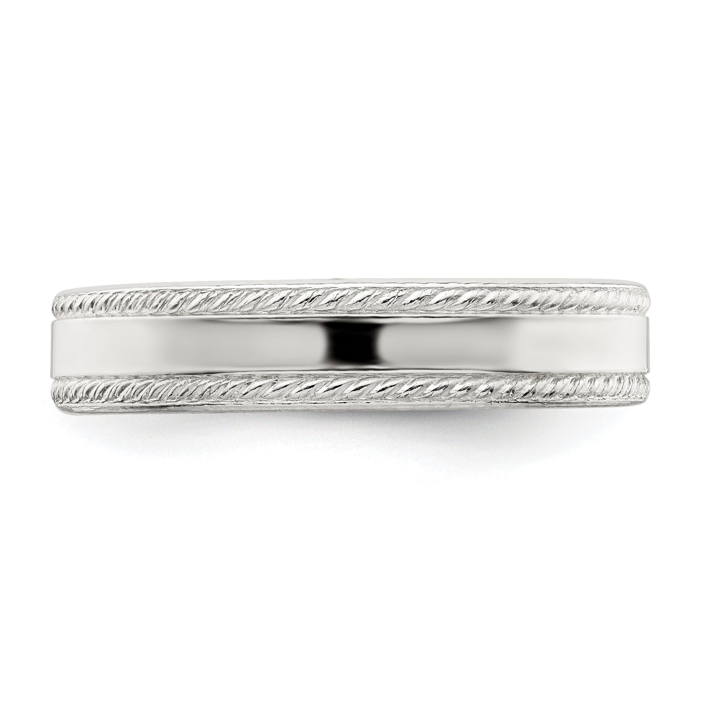 Sterling Silver 4mm Flat With Rope Edge Size 10 Band