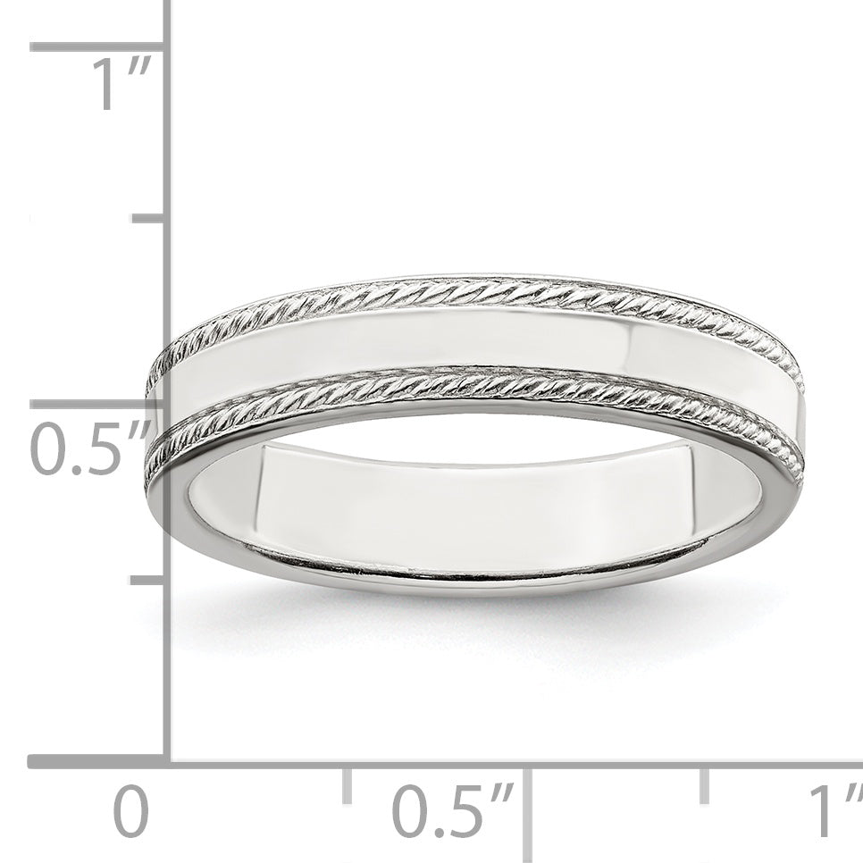 Sterling Silver 4mm Flat With Rope Edge Size 11 Band