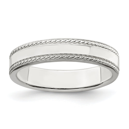 Sterling Silver 4mm Flat With Rope Edge Size 4 Band