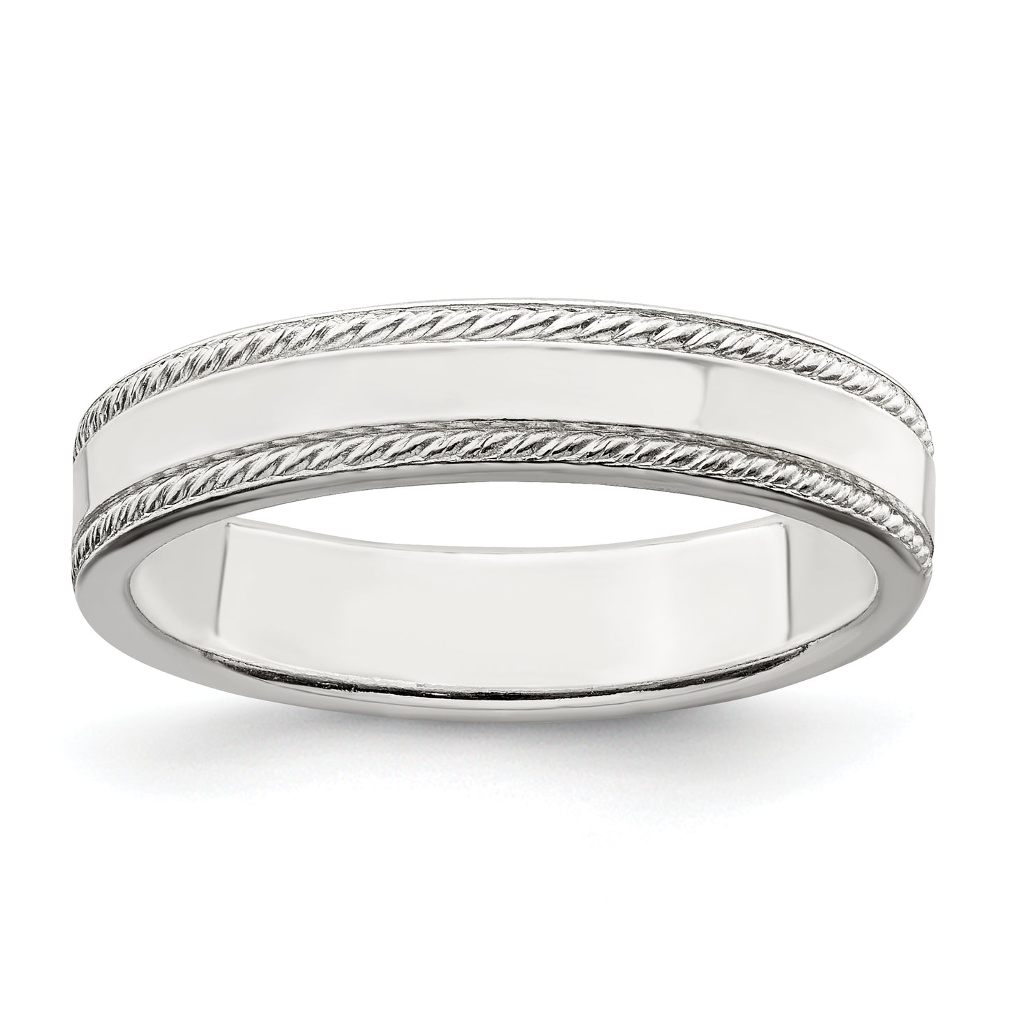 Sterling Silver 4mm Flat With Rope Edge Size 5 Band