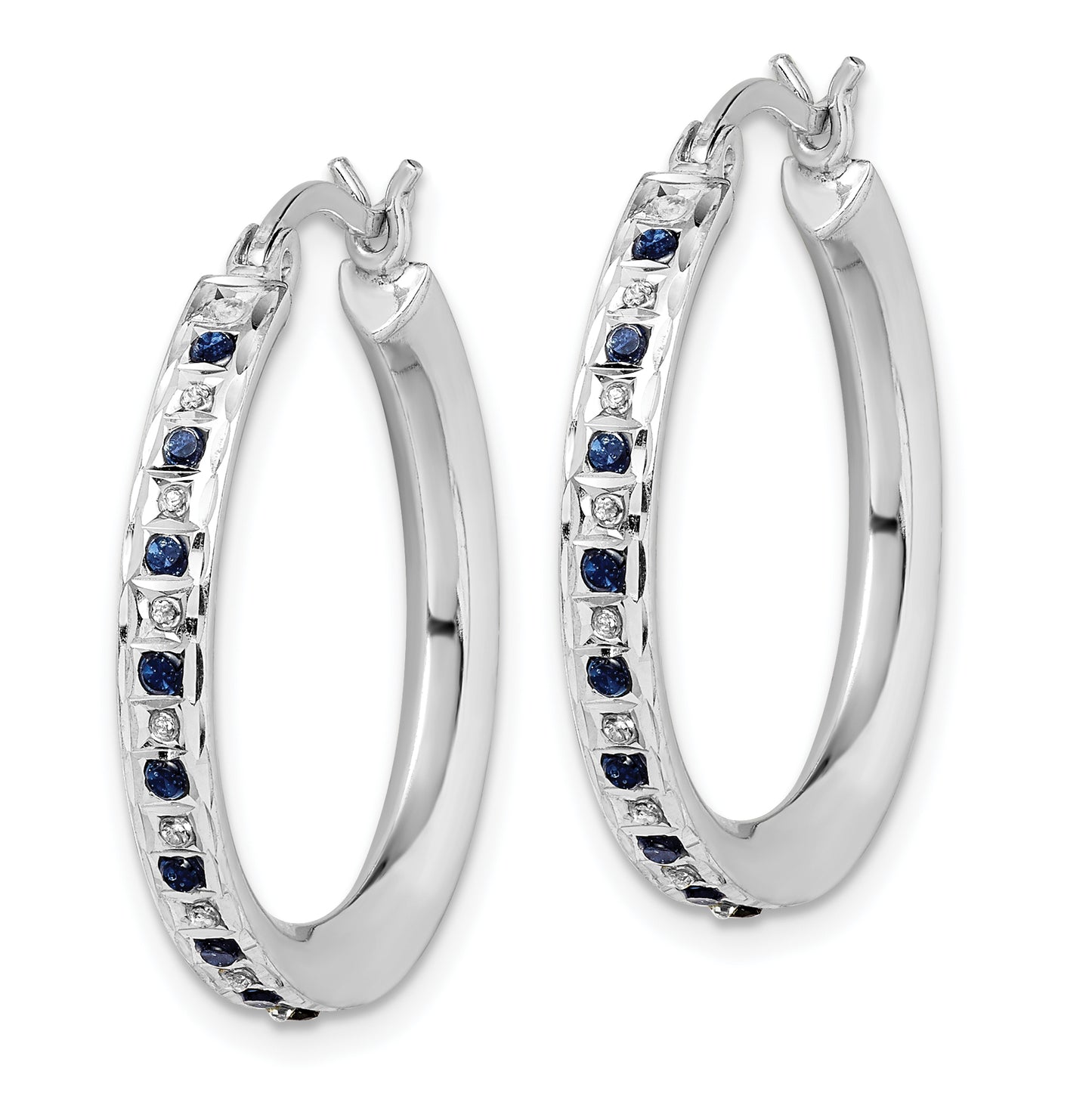 Sterling Silver Diamond Fascination Mystique Platinum-Plated Sapphire Round Hoop Earrings