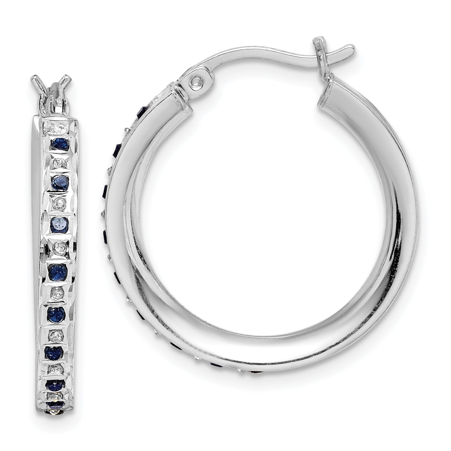 Sterling Silver Diamond Fascination Mystique Platinum-Plated Sapphire Round Hoop Earrings