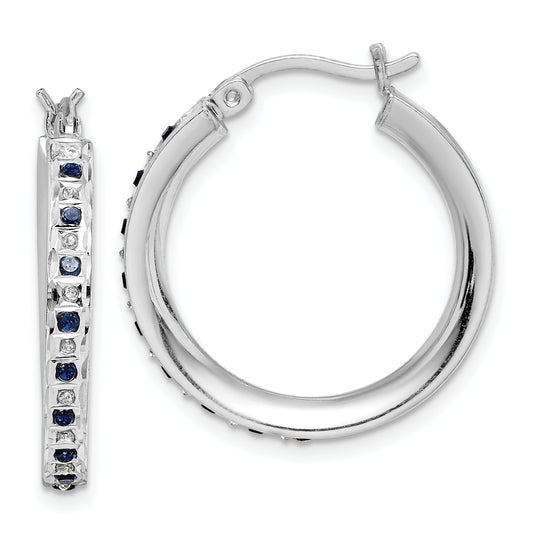 Sterling Silver Diamond Fascination Mystique Platinum-Plated Sapphire Round Hoop Earrings