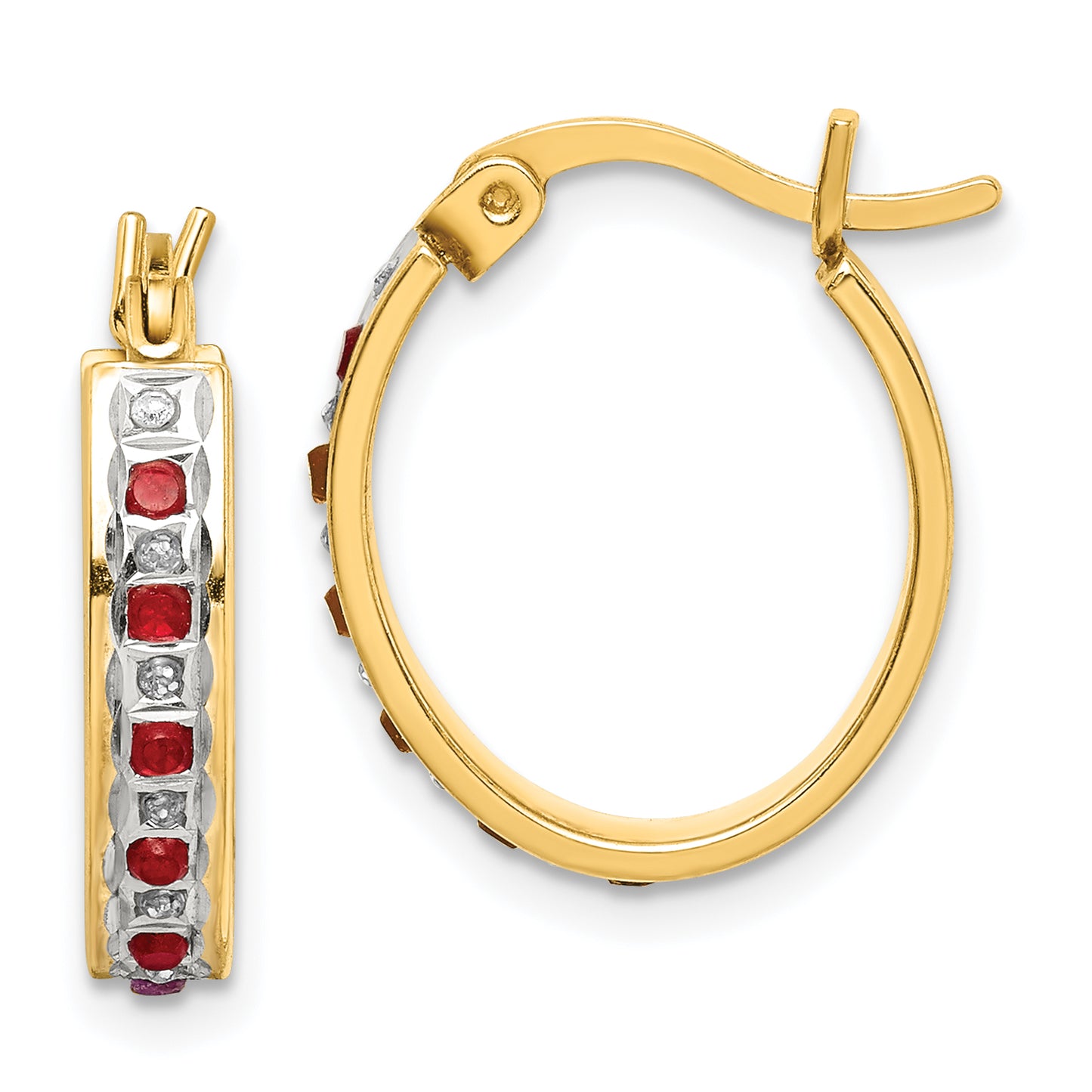 Sterling Silver Diamond Fascination Mystique 18K Gold-Plated And Ruby Oval Hoop Earrings