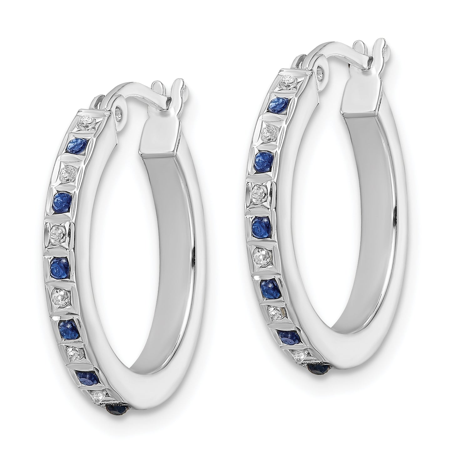 Sterling Silver Diamond Fascination Mystique Platinum-Plated Sapphire Hoop Earrings