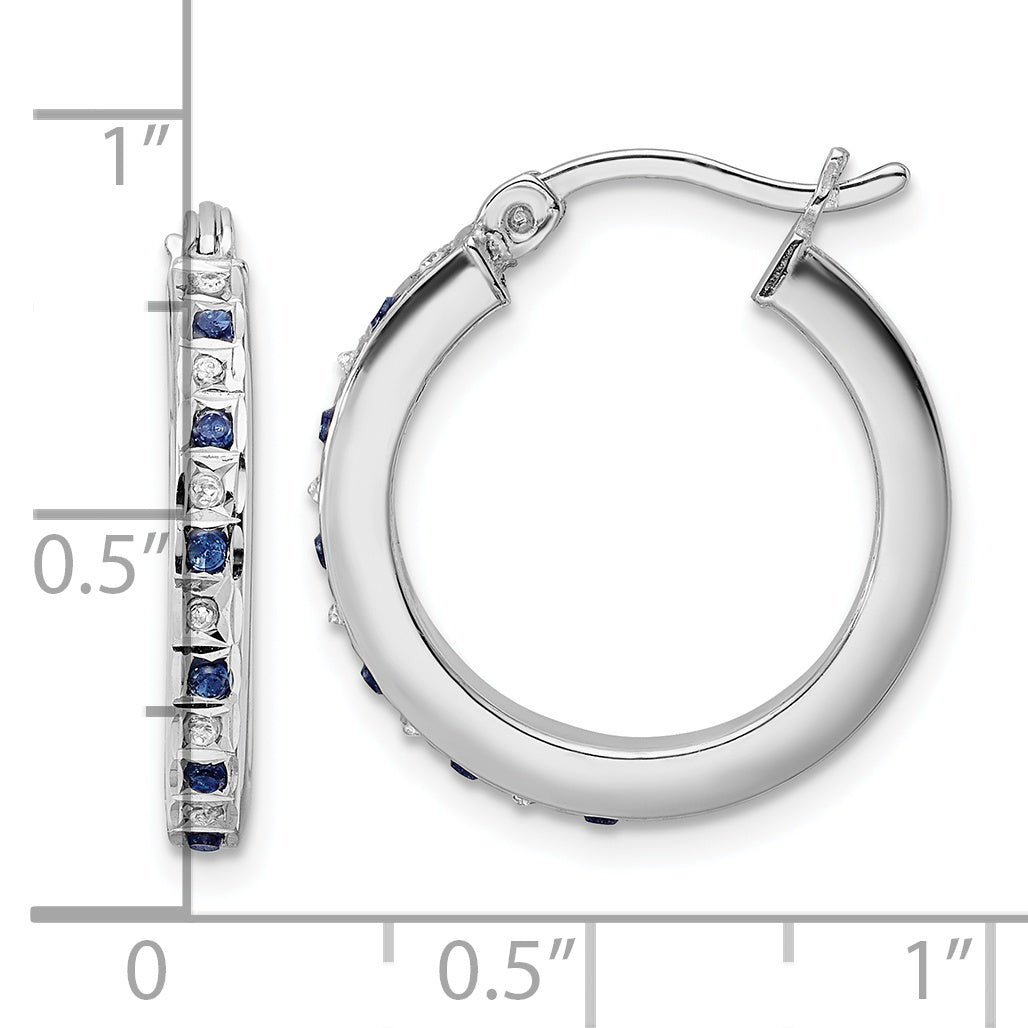 Sterling Silver Diamond Fascination Mystique Platinum-Plated Sapphire Hoop Earrings