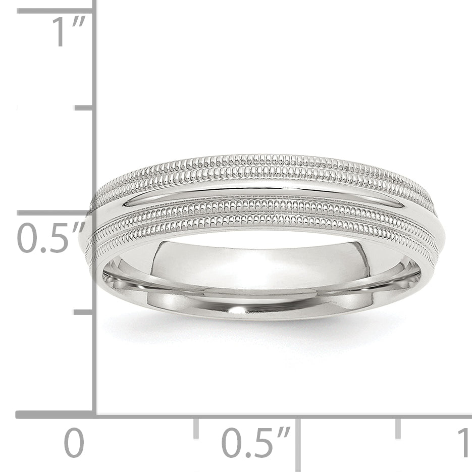 Sterling Silver 5mm Comfort Fit Double Milgrain Size 12 Band