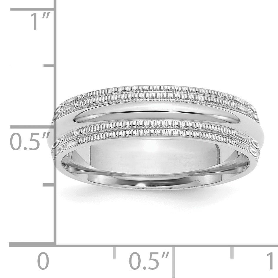 Sterling Silver Rhodium 6mm Comfort Fit Double Milgrain Size 4 Band