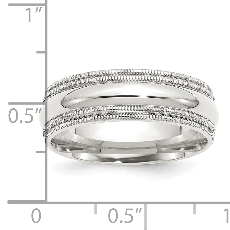 Sterling Silver 7mm Comfort Fit Double Milgrain Size 10 Band