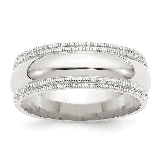 Sterling Silver 8mm Comfort Fit Double Milgrain Size 4 Band