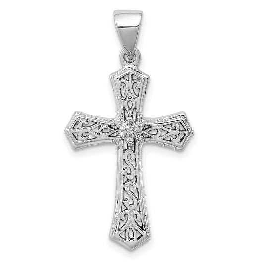 Sterling Silver Rhodium Diamond Cross Pendant