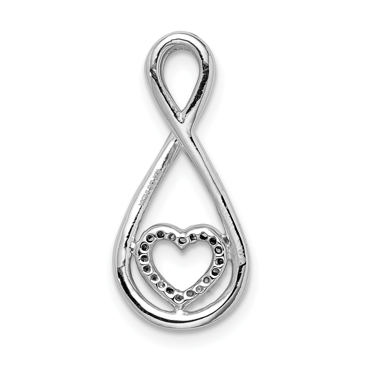 Sterling Silver Rhodium-Plated Diamond Heart In Teardrop Slide Pendant