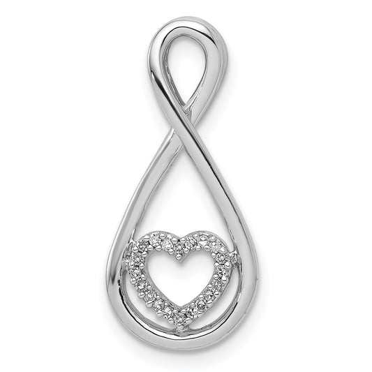 Sterling Silver Rhodium-Plated Diamond Heart In Teardrop Slide Pendant