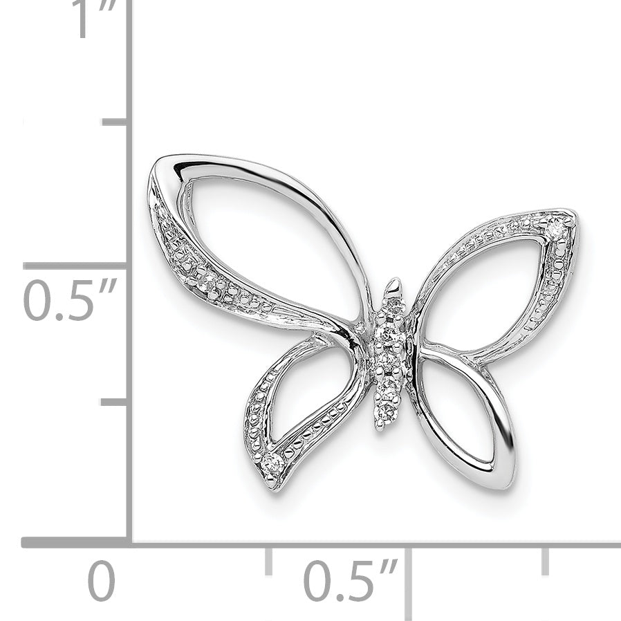 Sterling Silver Rhodium Diam. Butterfly Pendant