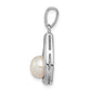 Sterling Silver Rhodium 6mm Fw Cltrd Pearl & Diamond Teardrop Pendant