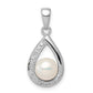 Sterling Silver Rhodium 6mm Fw Cltrd Pearl & Diamond Teardrop Pendant