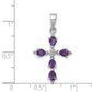 Sterling Silver Rhodium Plated Amethyst Cross Pendant