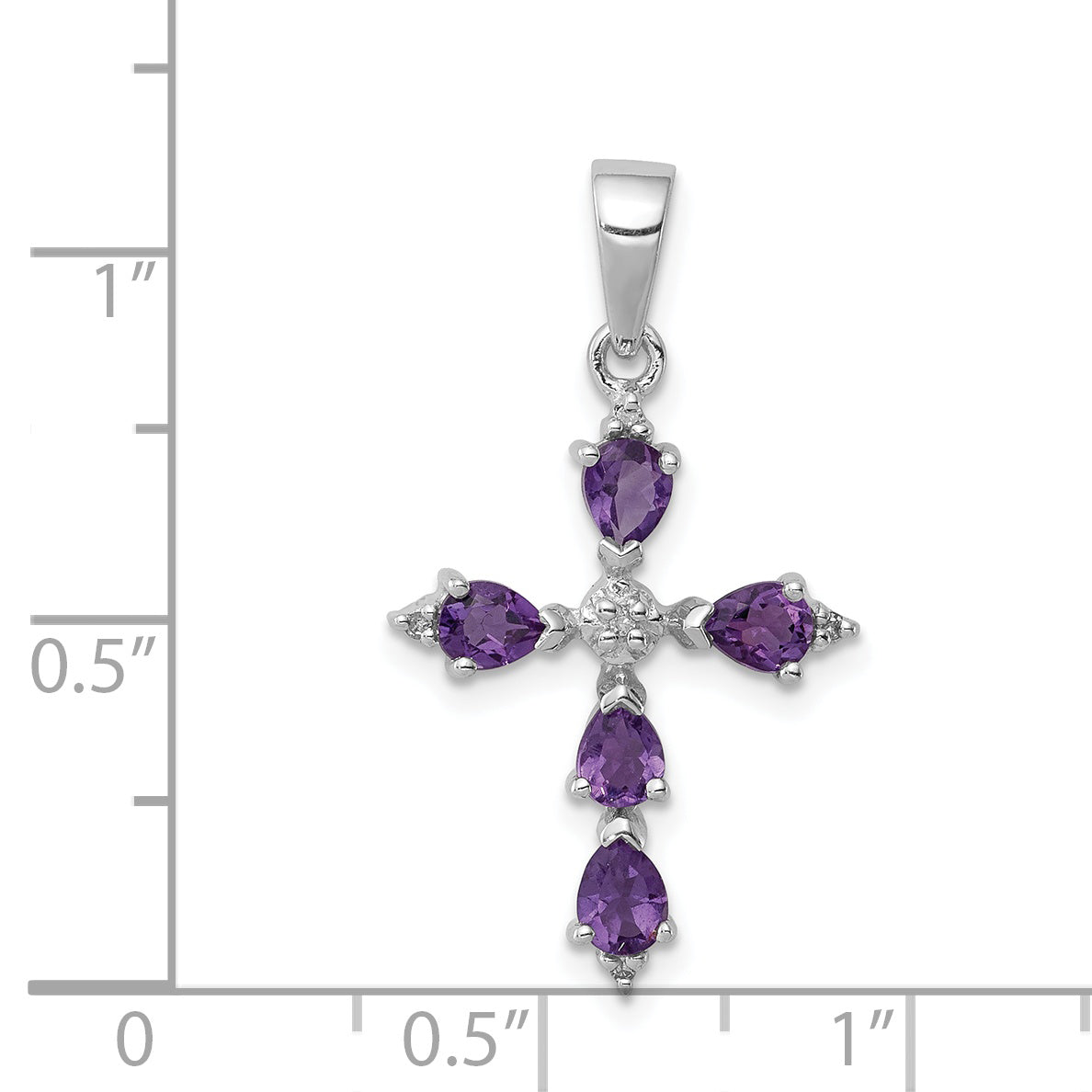 Sterling Silver Rhodium Plated Amethyst Cross Pendant