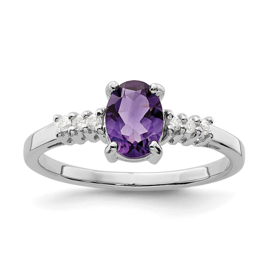 Sterling Silver Rhodium Amethyst & Diamond Ring