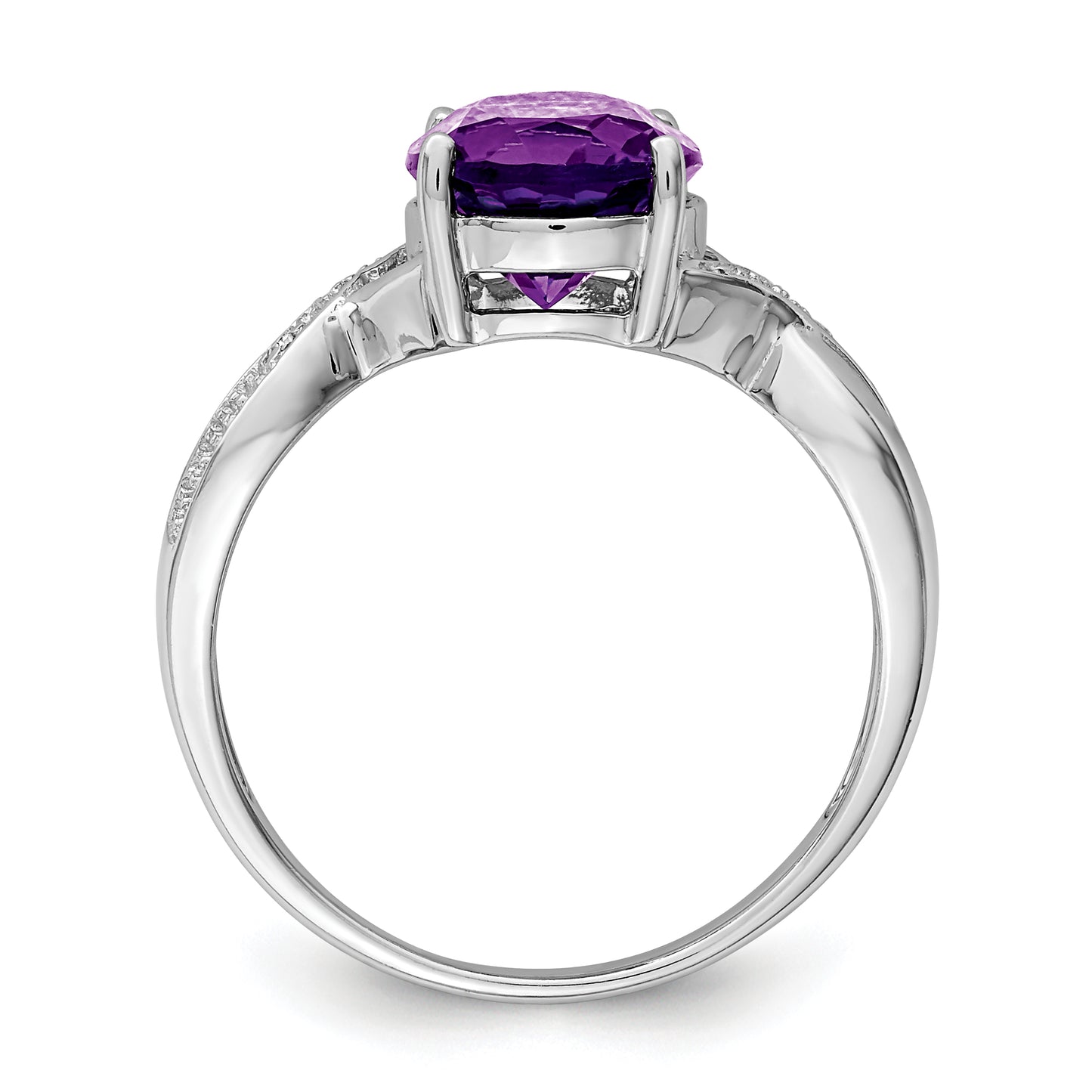 Sterling Silver Rhodium Amethyst & Diamond Ring