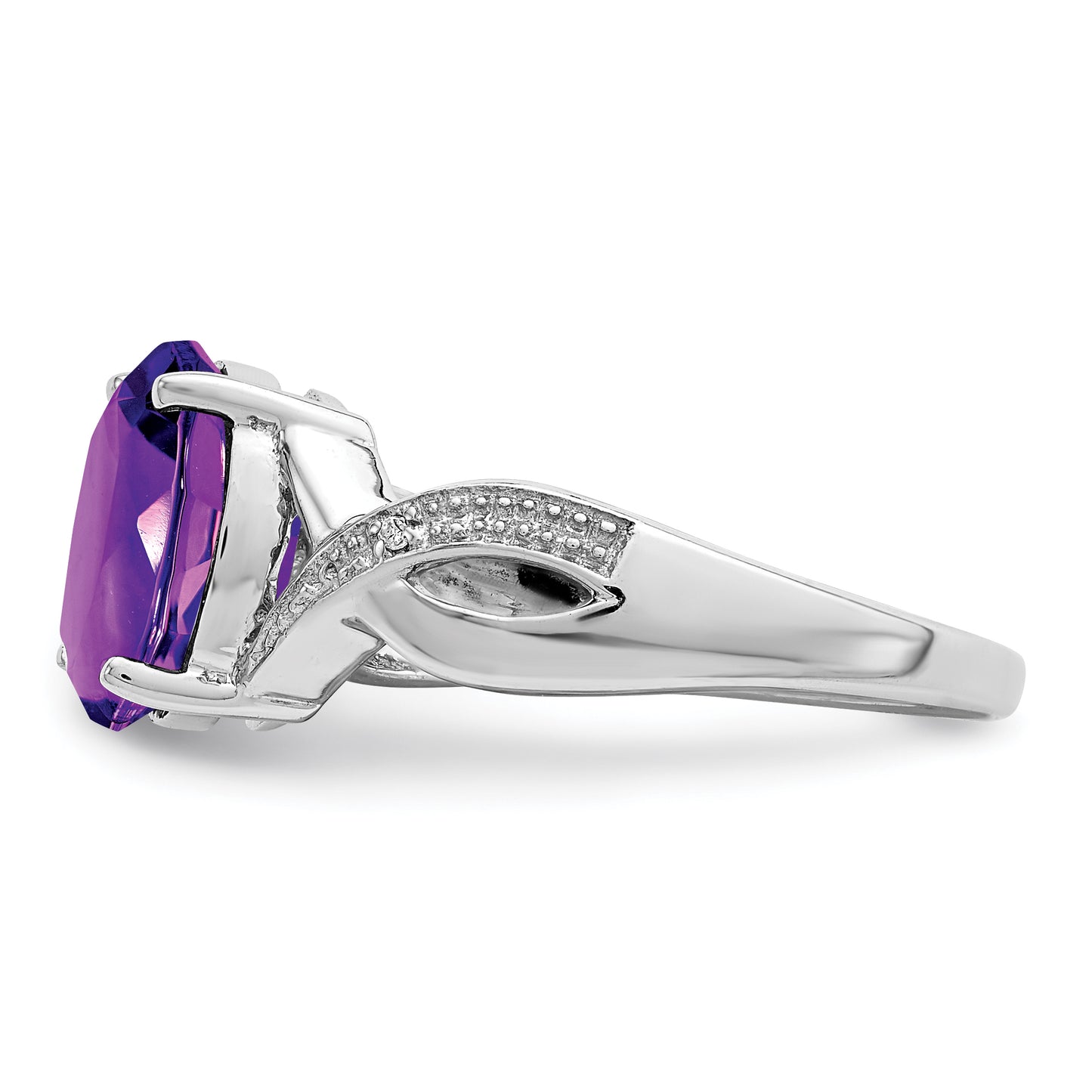 Sterling Silver Rhodium Amethyst & Diamond Ring