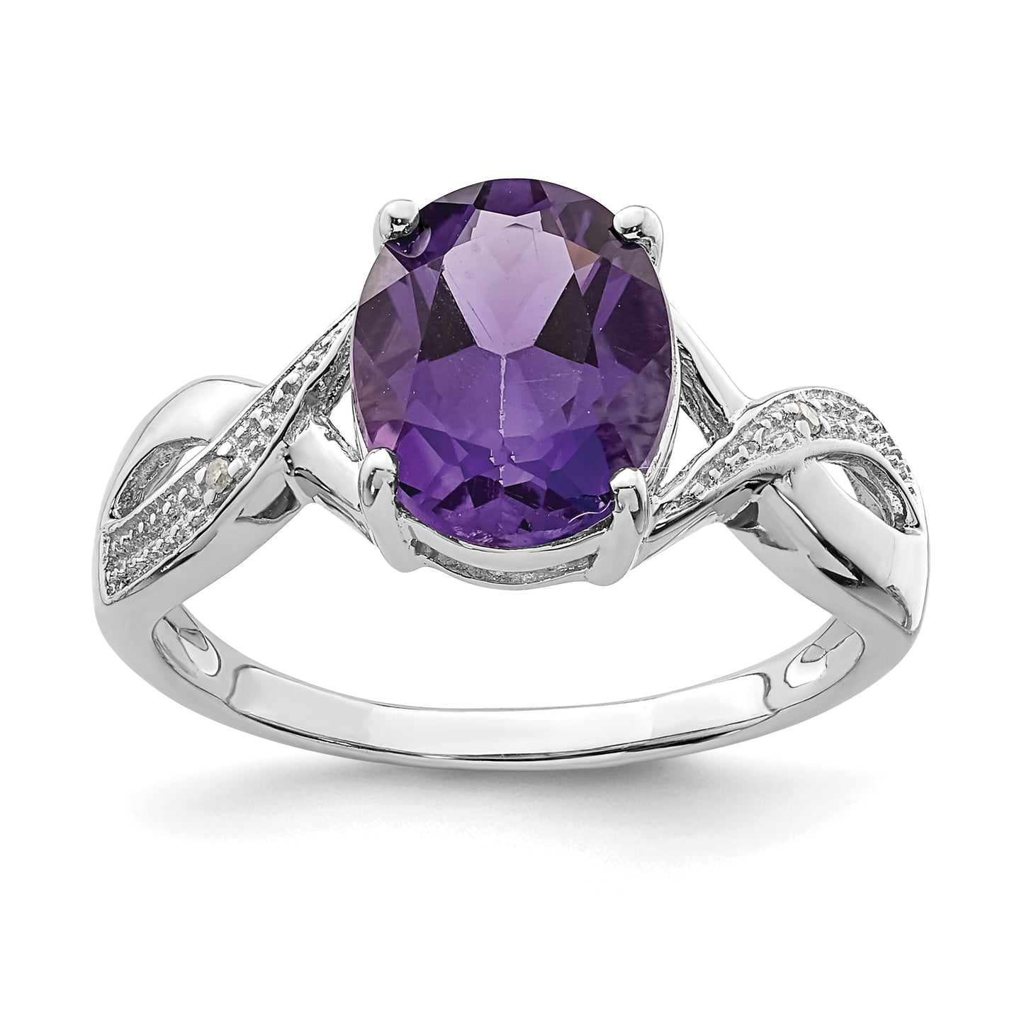 Sterling Silver Rhodium Amethyst & Diamond Ring