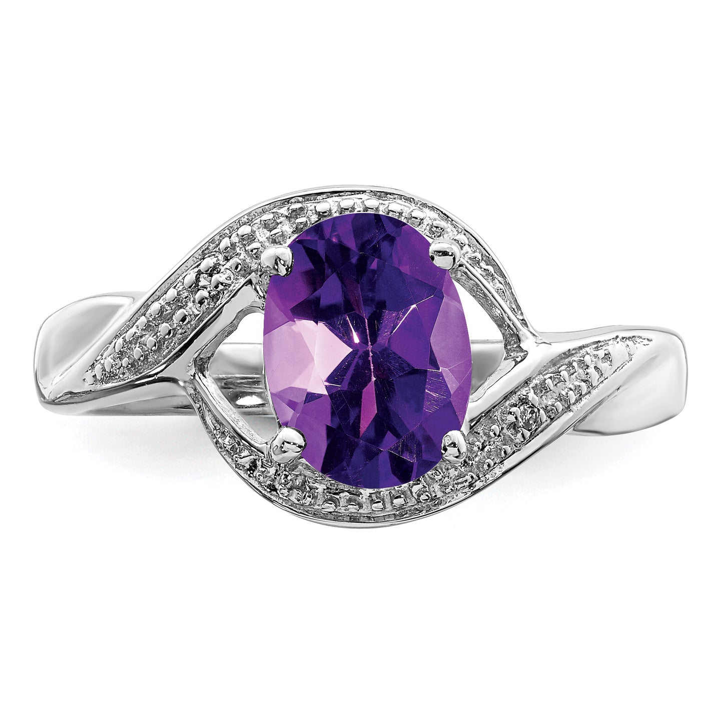 Sterling Silver Rhodium Amethyst Diamond Ring