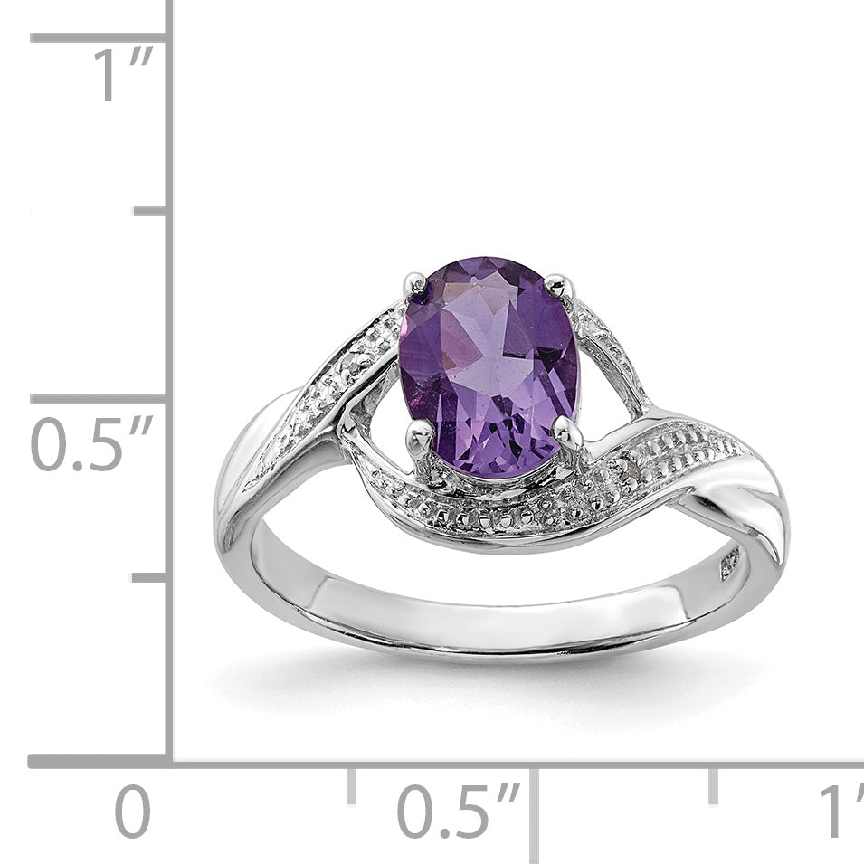 Sterling Silver Rhodium Amethyst Diamond Ring