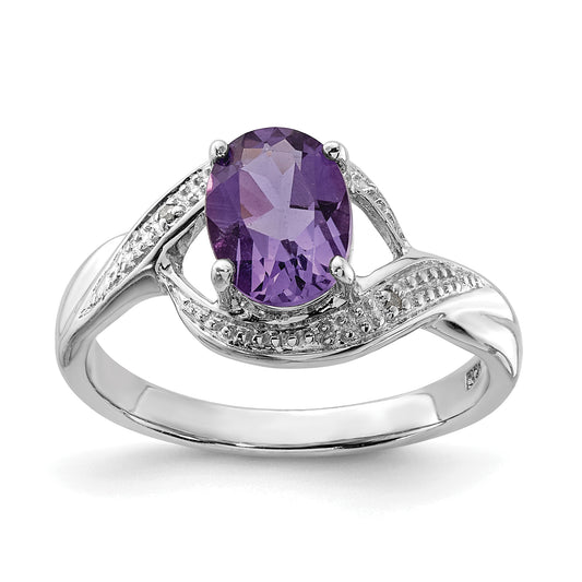 Sterling Silver Rhodium Amethyst Diamond Ring