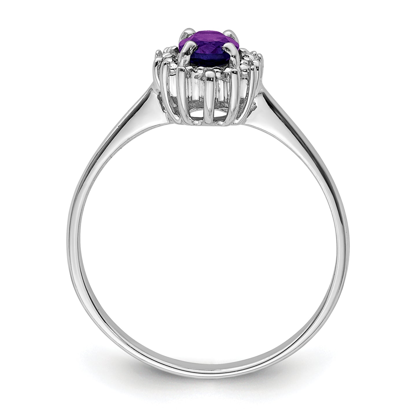 Sterling Silver Rhodium Amethyst & Diamond Ring