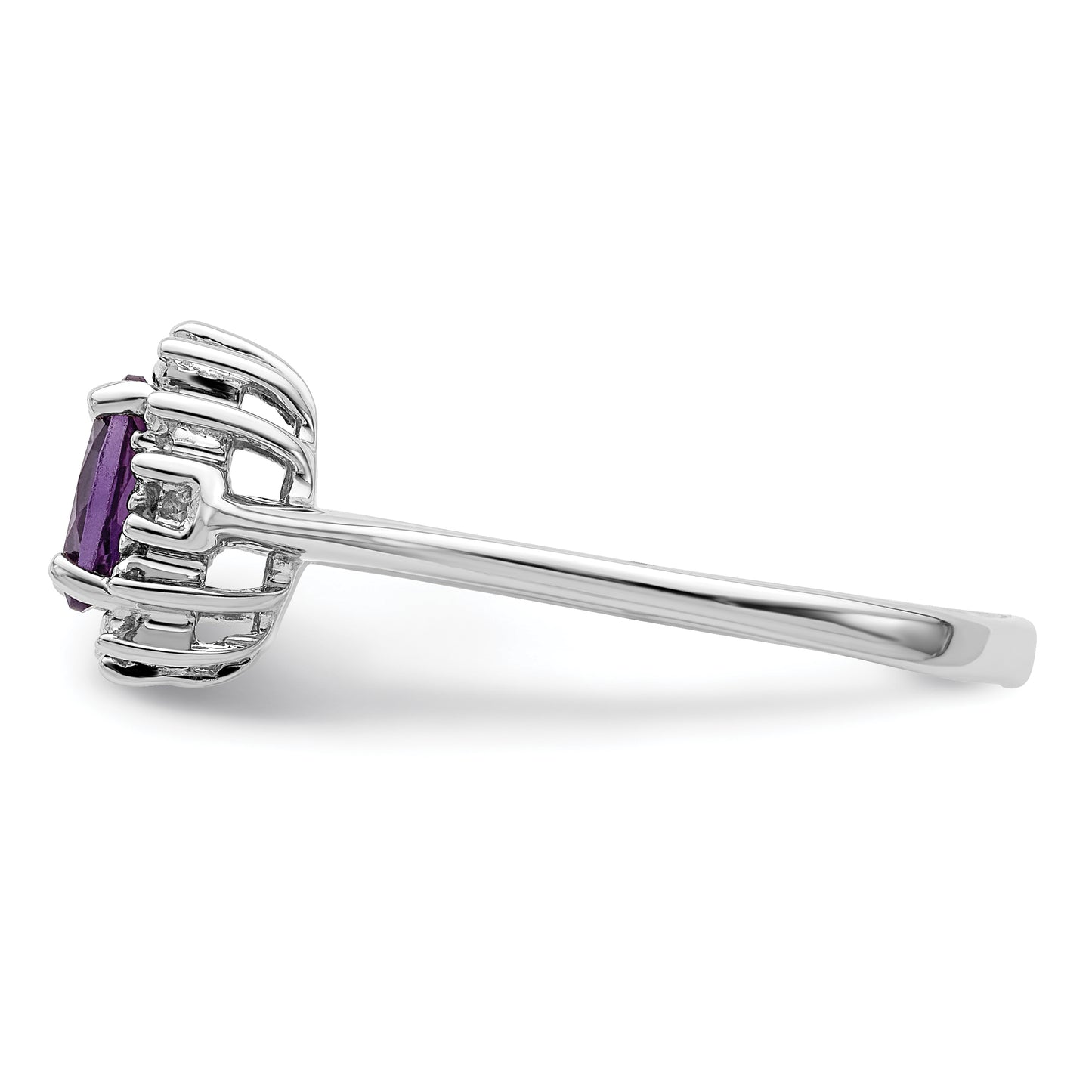 Sterling Silver Rhodium Amethyst & Diamond Ring