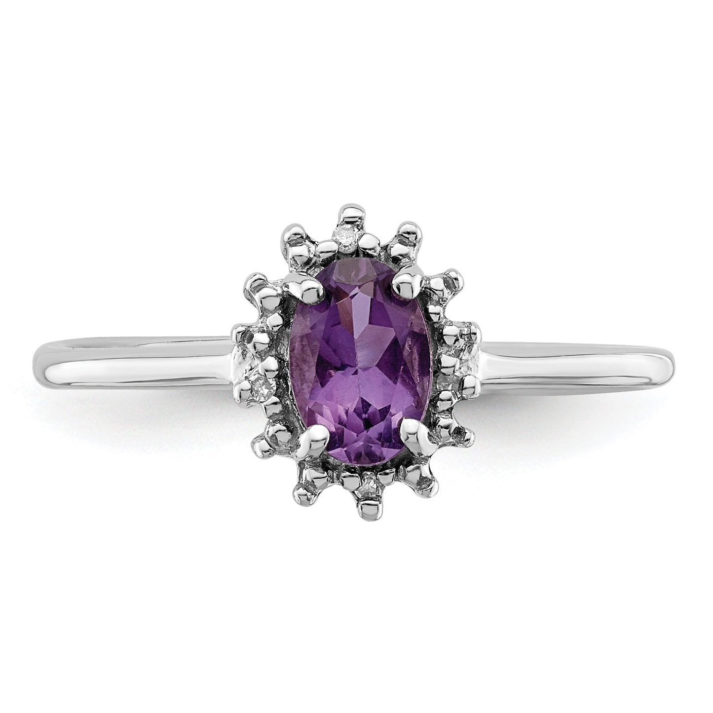 Sterling Silver Rhodium Amethyst & Diamond Ring