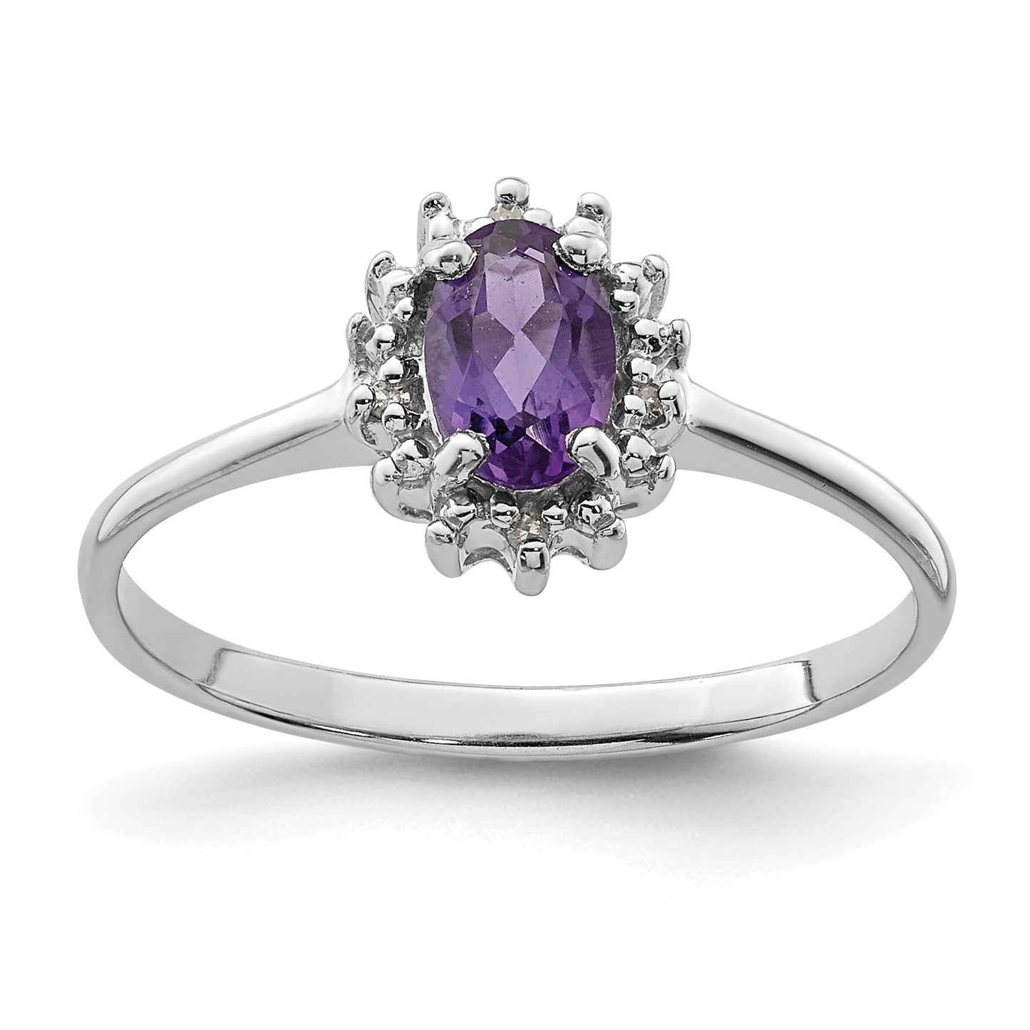 Sterling Silver Rhodium Amethyst & Diamond Ring