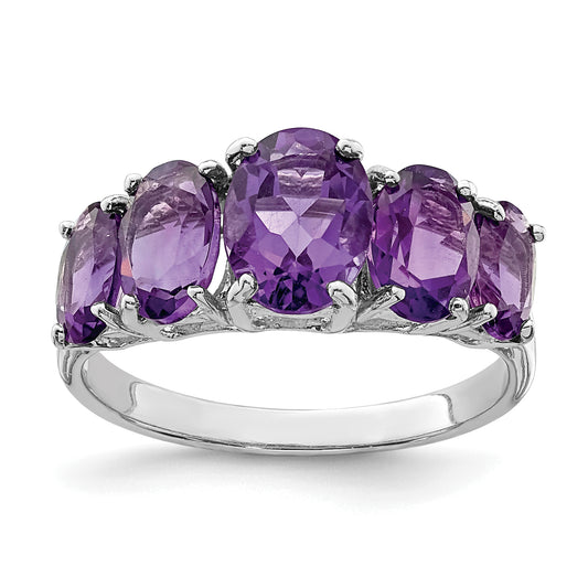 Sterling Silver Rhodium Amethyst Ring