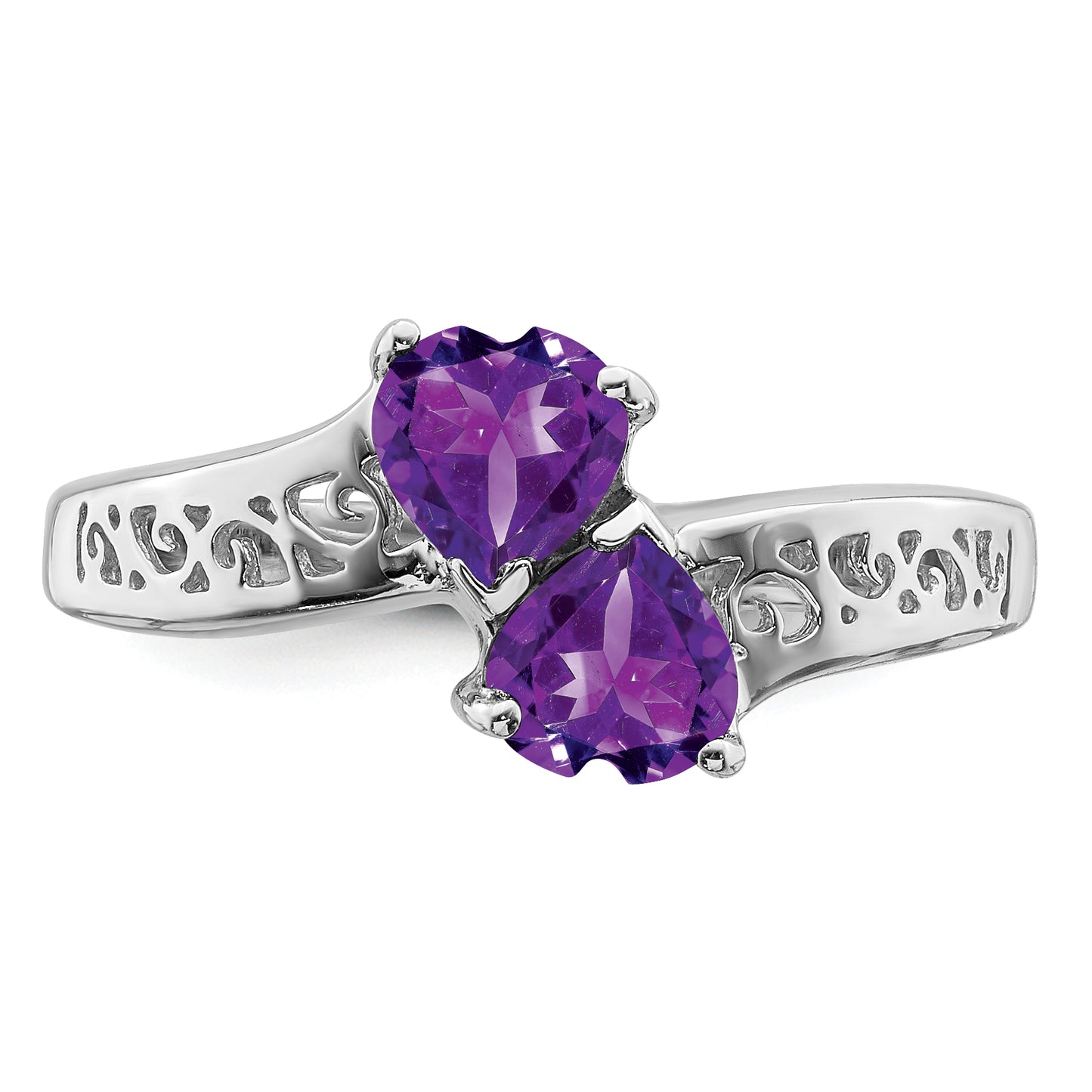 Sterling Silver Rhodium Amethyst Heart Ring