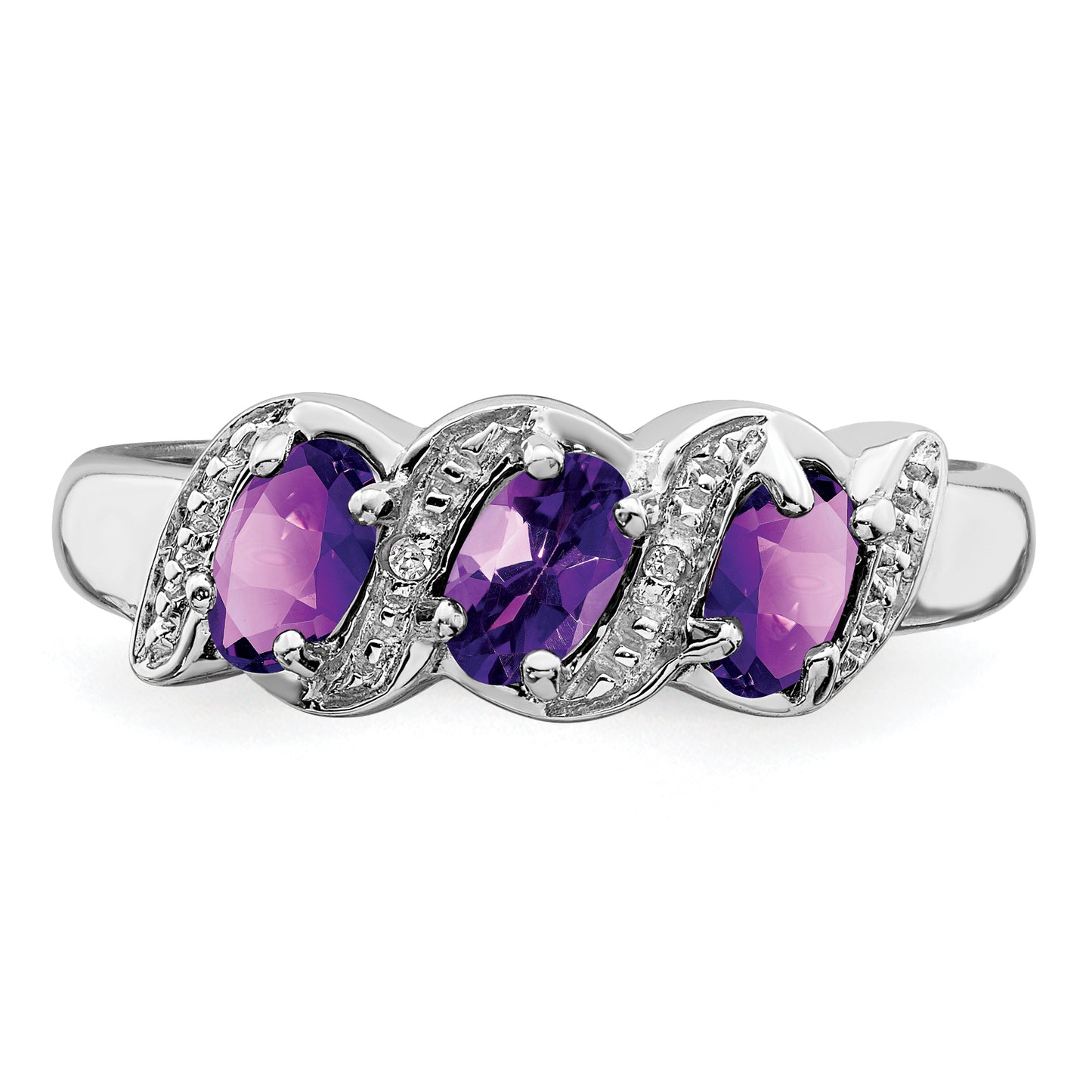 Sterling Silver Rhodium Amethyst & Diamond Ring