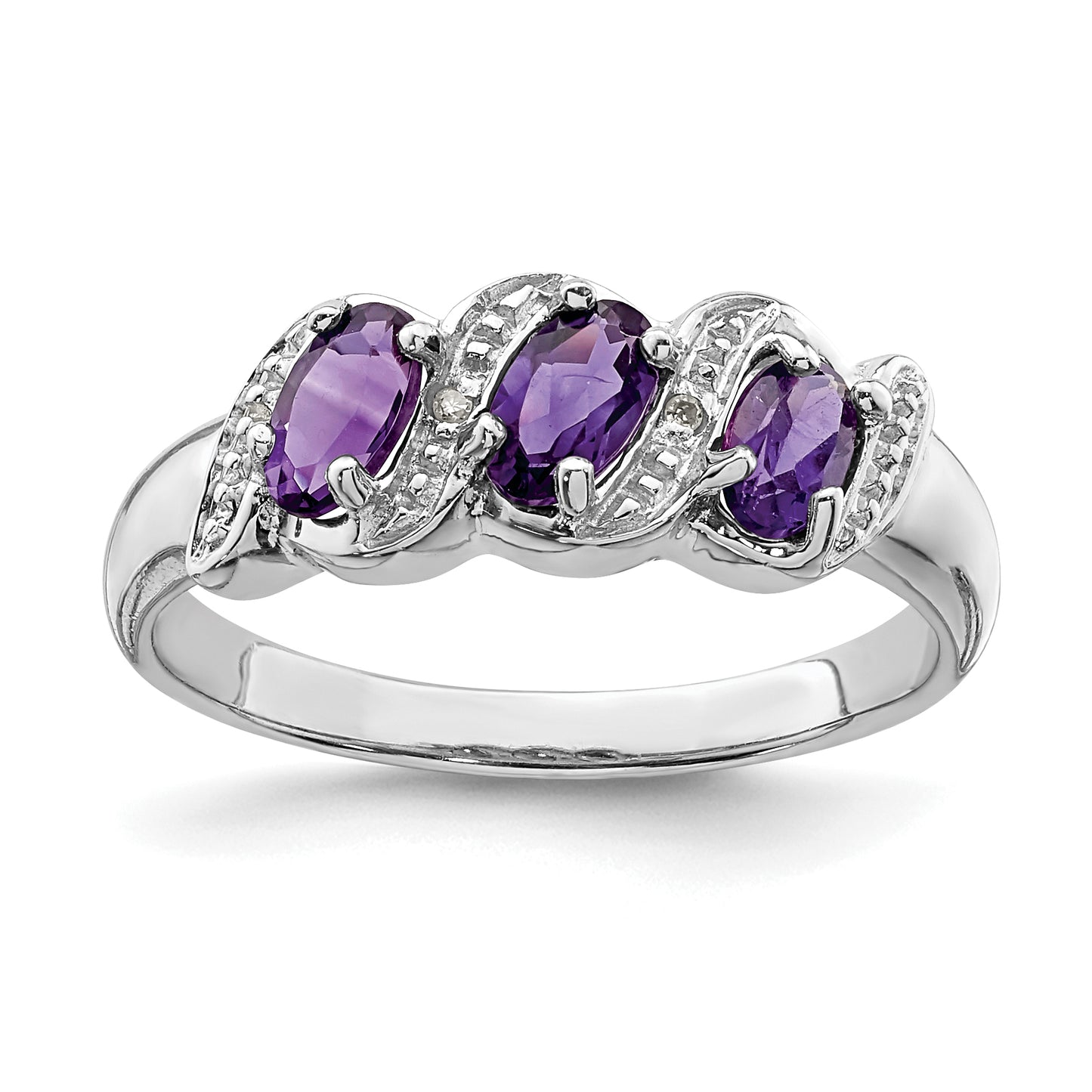 Sterling Silver Rhodium Amethyst & Diamond Ring