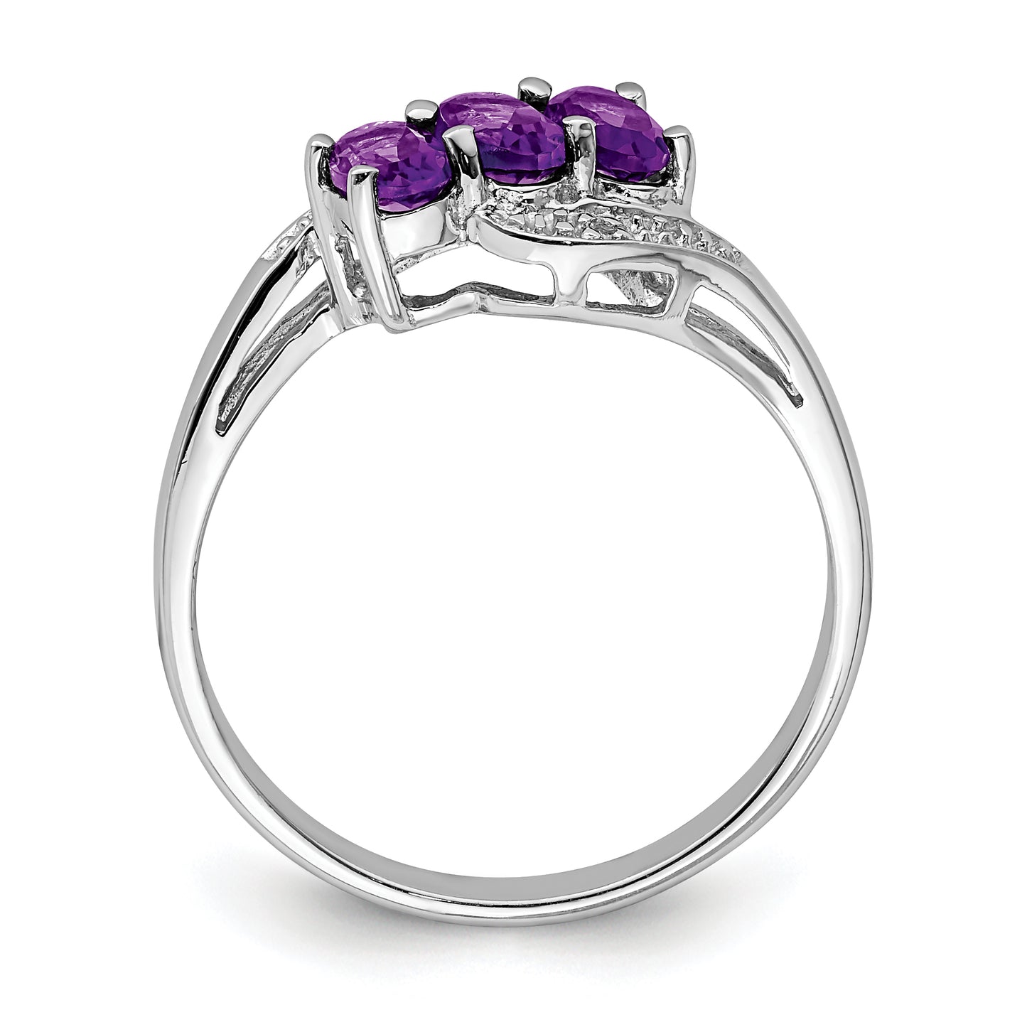 Sterling Silver Rhodium Amethyst & Diamond Ring