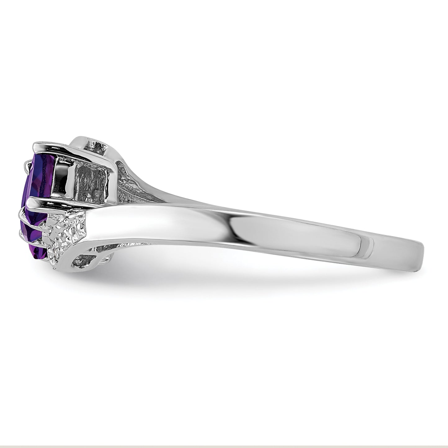 Sterling Silver Rhodium Amethyst & Diamond Ring