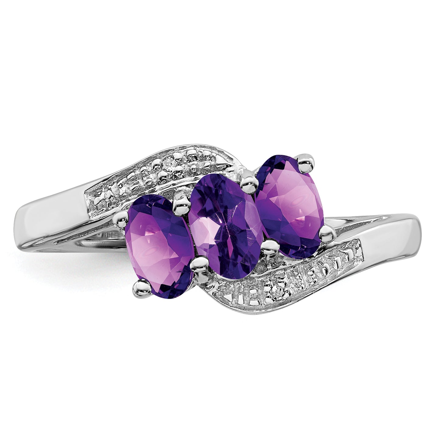 Sterling Silver Rhodium Amethyst & Diamond Ring