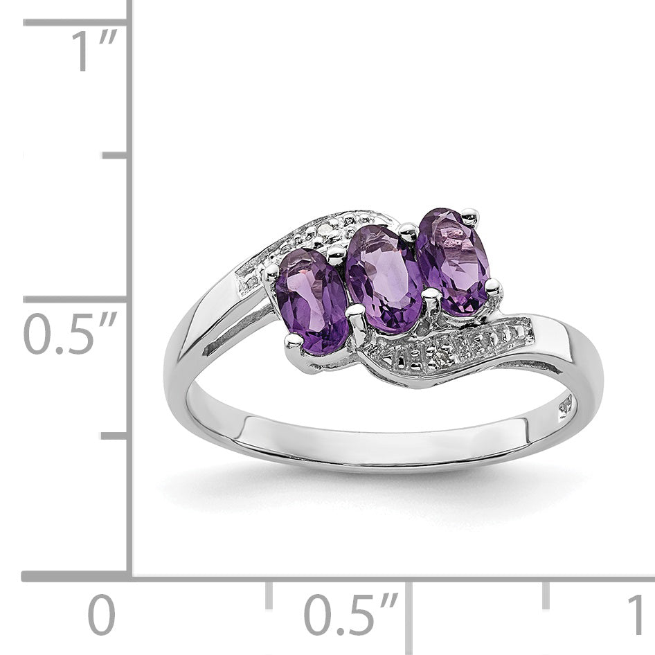 Sterling Silver Rhodium Amethyst & Diamond Ring