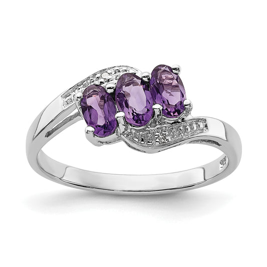 Sterling Silver Rhodium Amethyst & Diamond Ring