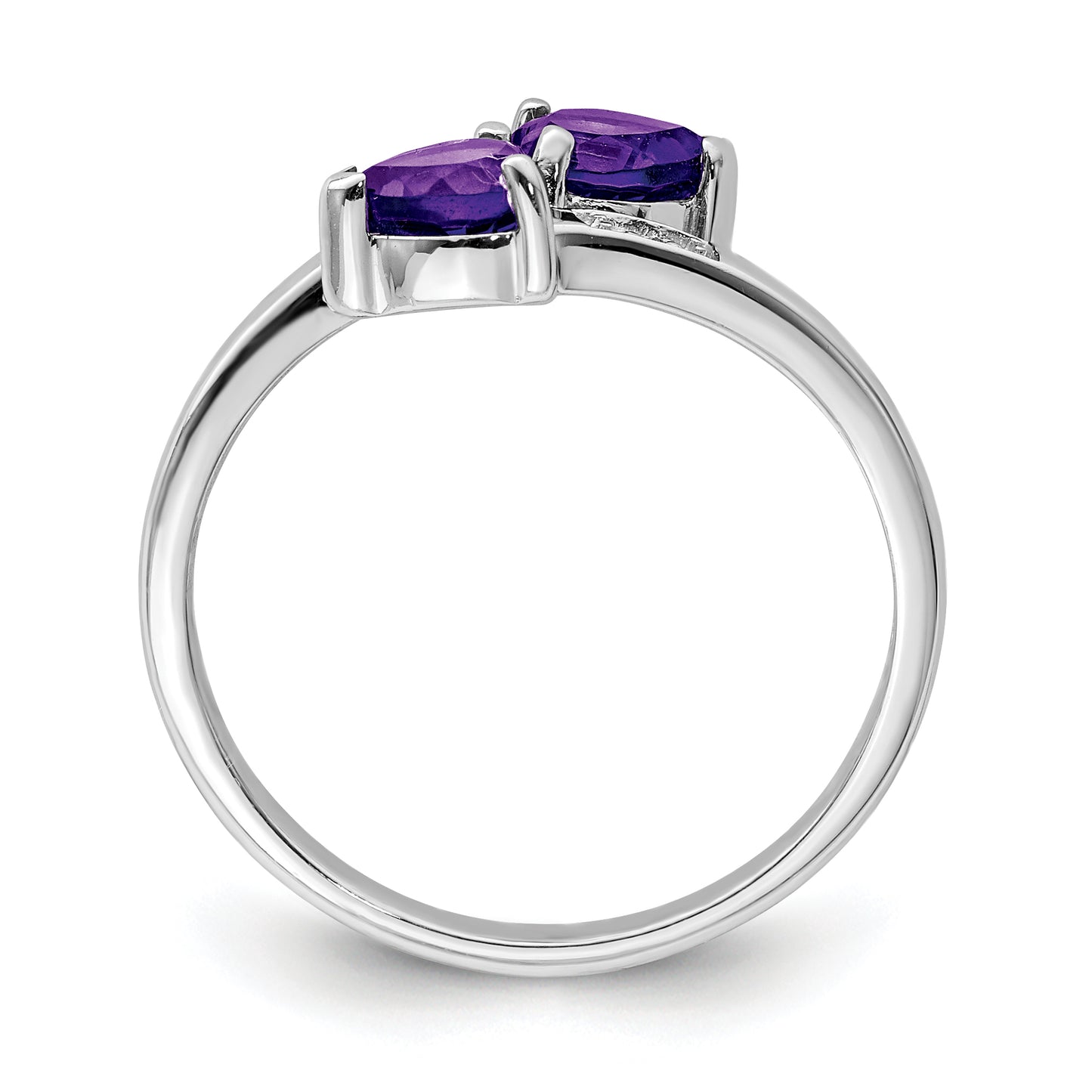 Sterling Silver Rhodium Amethyst & Diamond Heart Ring