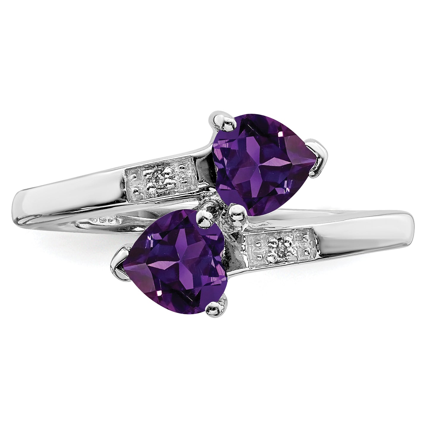 Sterling Silver Rhodium Amethyst & Diamond Heart Ring