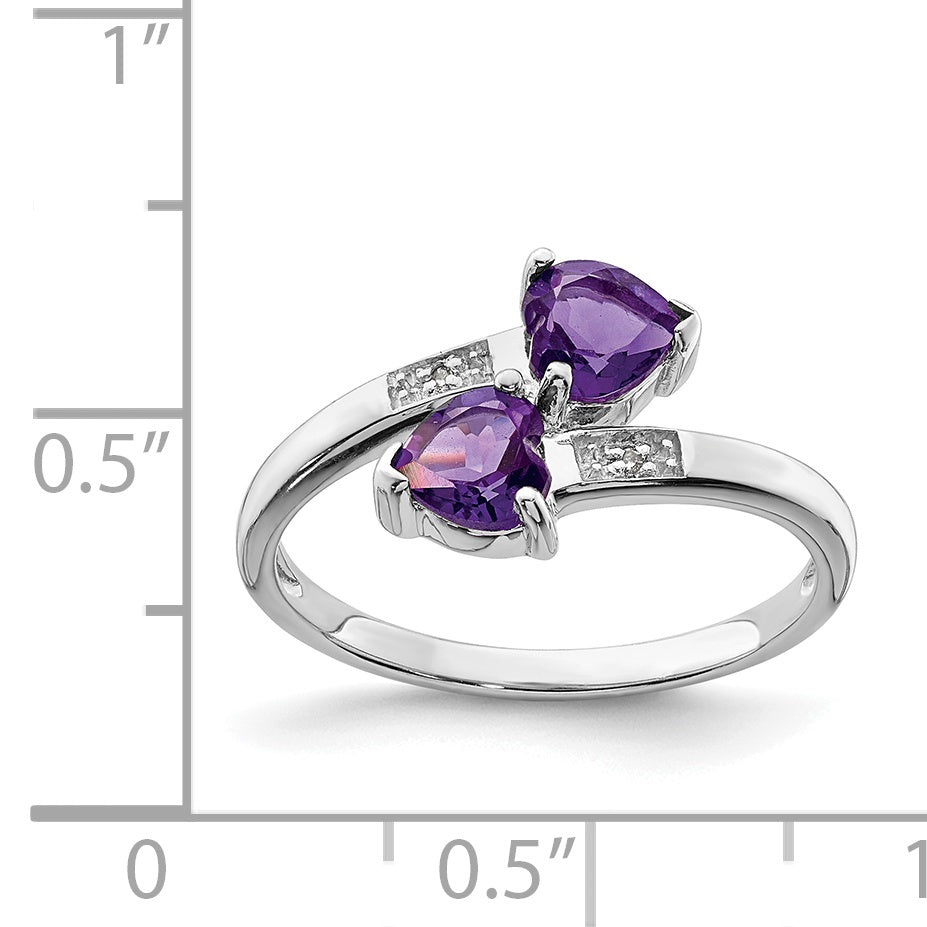 Sterling Silver Rhodium Amethyst & Diamond Heart Ring