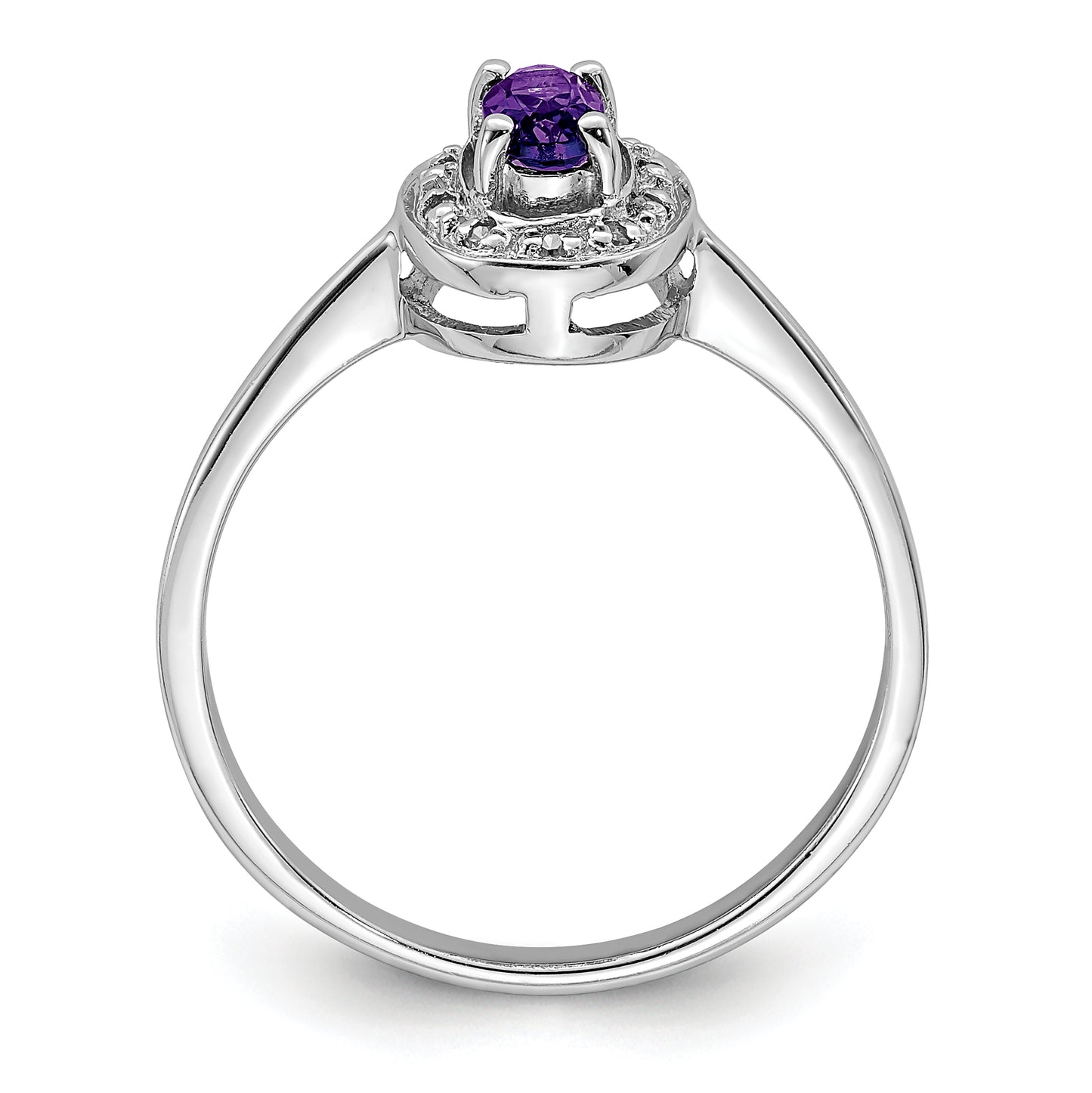 Sterling Silver Rhodium Amethyst & Diamond Ring